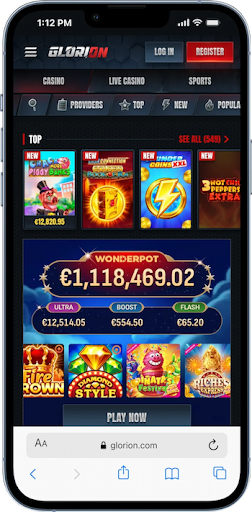 Glorion online casino Canada platform showing 9,000+ casino games, live dealer tables, French-language support, and Interac deposits.